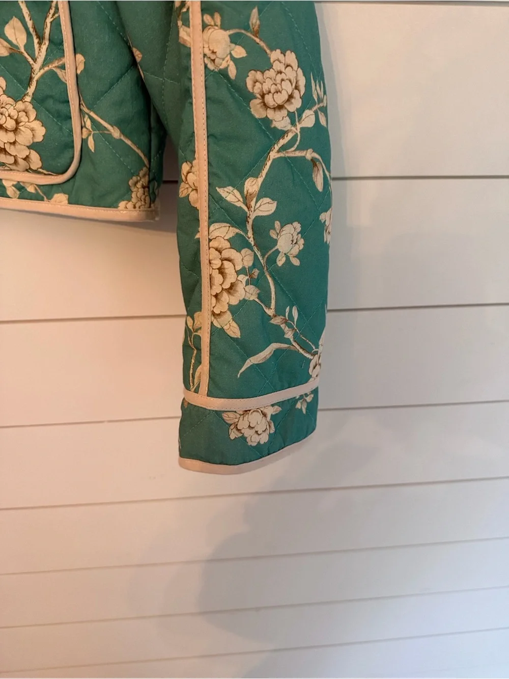 Seven for All Mankind  Floral Cropped Jacket in Teal and Cream size Med NWOT